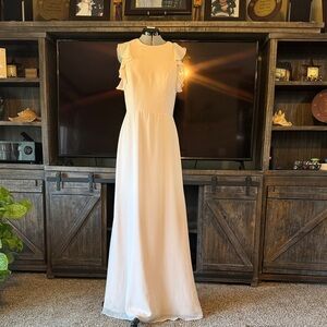 Hayley Paige Occasions Blush/Light Pink Ruffle Maxi Dress